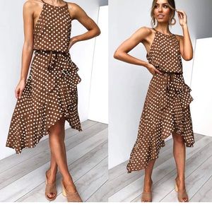 Sleeveless Dress Brown Polka Dot